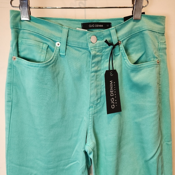 DJG Denim High Waisted Flare Jeans Teal Aqua Stretch Retro Style Jeans Size 11 - Picture 4 of 9